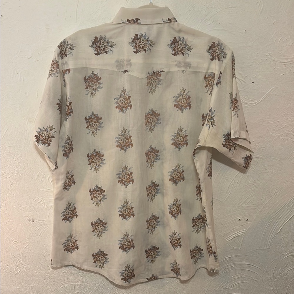 Off White Vintage Rustic Floral Print Western Shirt - Picture 10 of 15